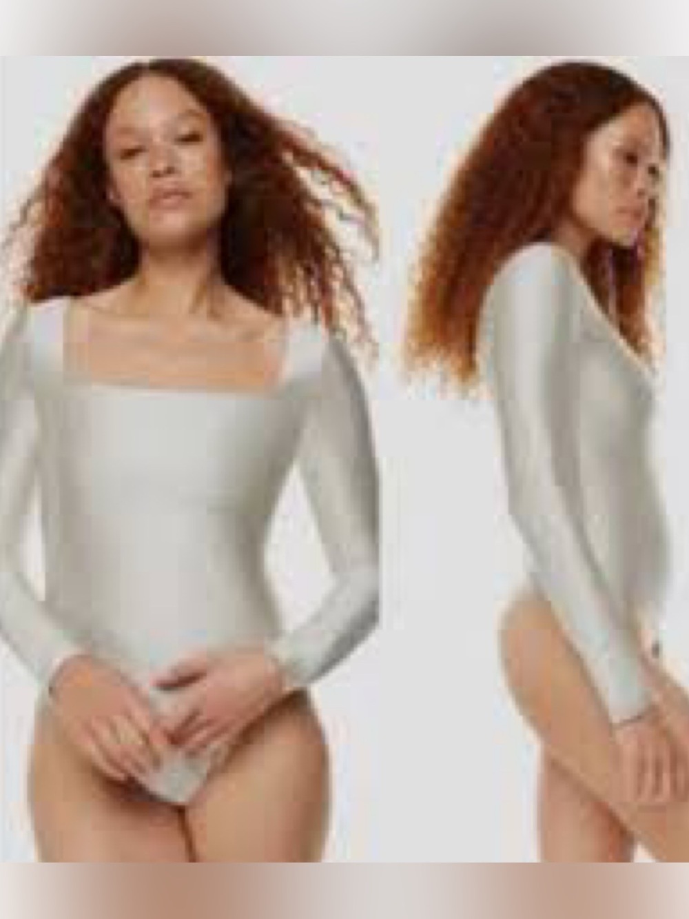 Aritzia Babaton Y2K Satinette Squareneck Long Sleeve Bodysuit Metallic Silver M